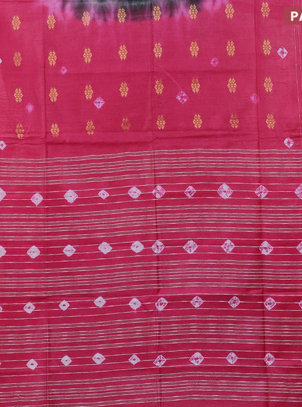 Bamboo saree green shade and pink with tie & dye prints zari buttas and woven border