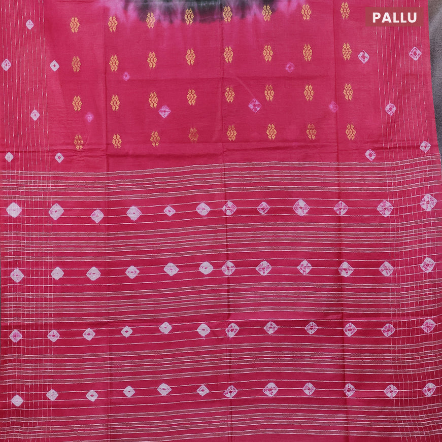 Bamboo saree green shade and pink with tie & dye prints zari buttas and woven border