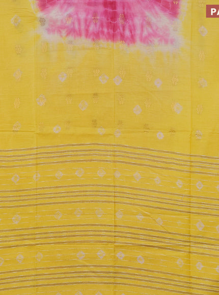 Bamboo saree light pink and yellow with tie & dye prints zari buttas and woven border