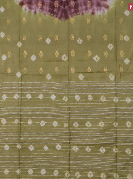 Bamboo saree brown shade and mehendi green with tie & dye prints zari buttas and woven border