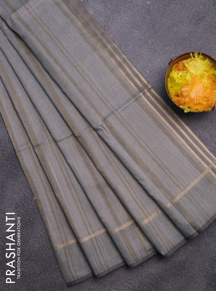 Bamboo saree grey with plain body and zari woven simple border