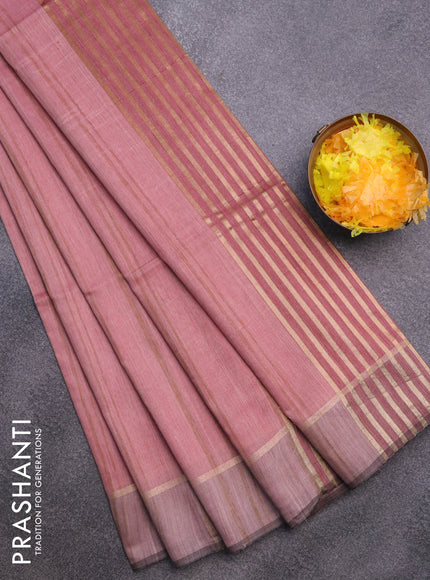 Bamboo saree pink shade and pastel pink with plain body and zari woven simple border