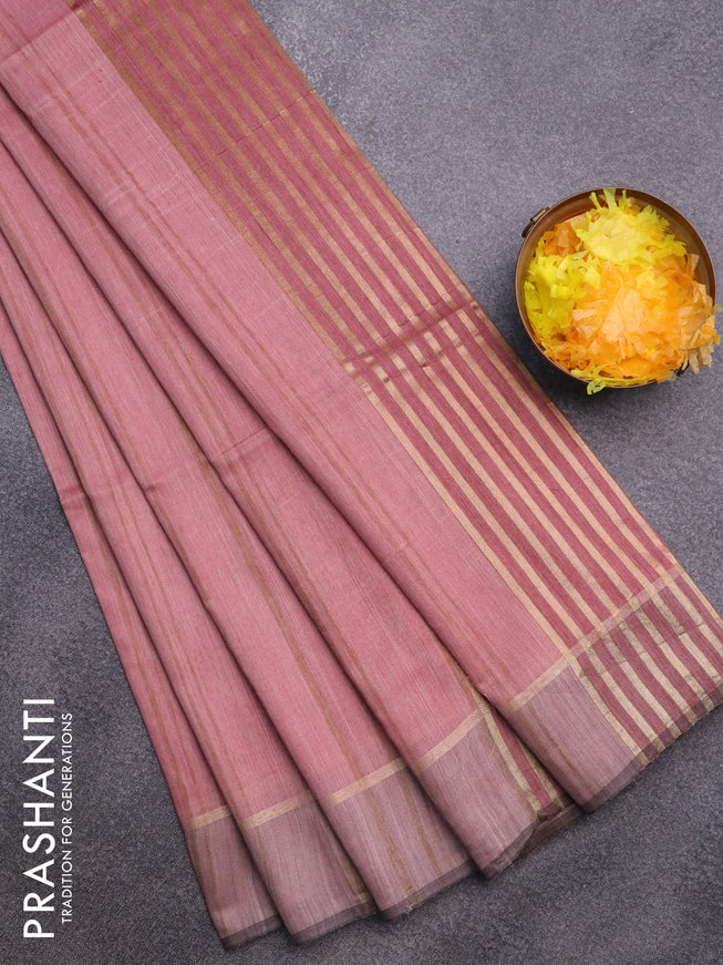 Bamboo saree pink shade and pastel pink with plain body and zari woven simple border