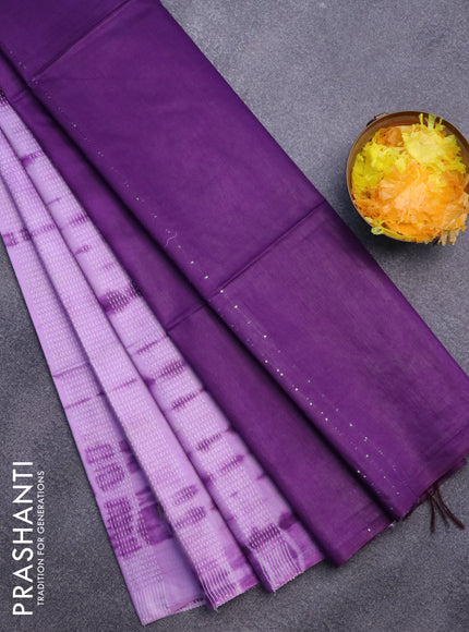 Bamboo saree lavender shade and violet with tie & dye prints zari buttas and sequin work pallu