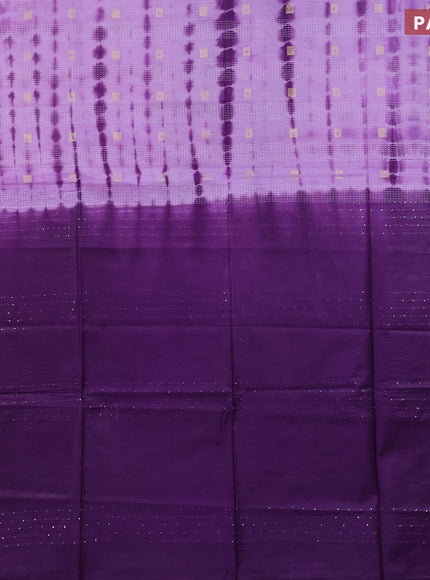 Bamboo saree lavender shade and violet with tie & dye prints zari buttas and sequin work pallu