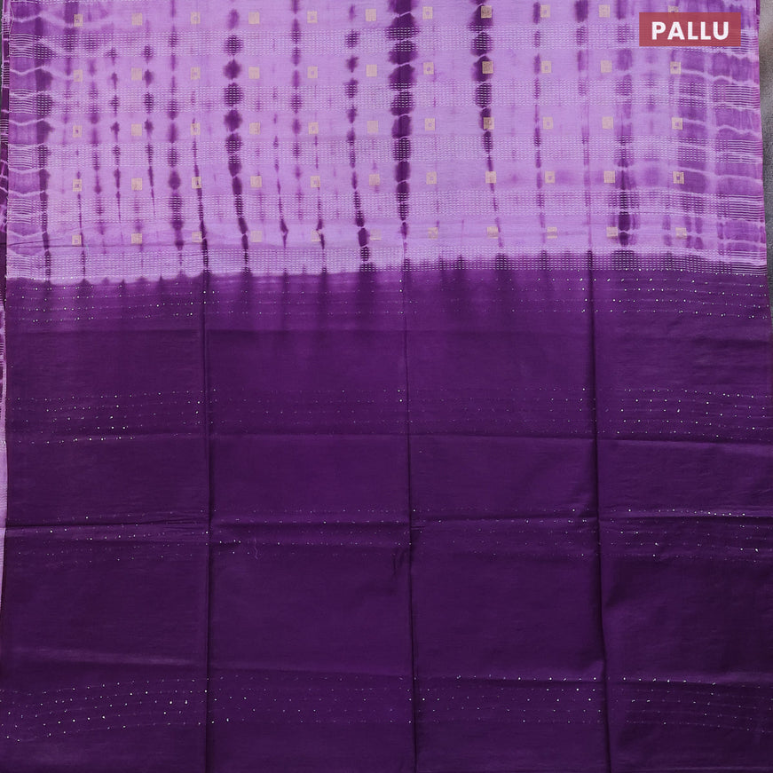 Bamboo saree lavender shade and violet with tie & dye prints zari buttas and sequin work pallu