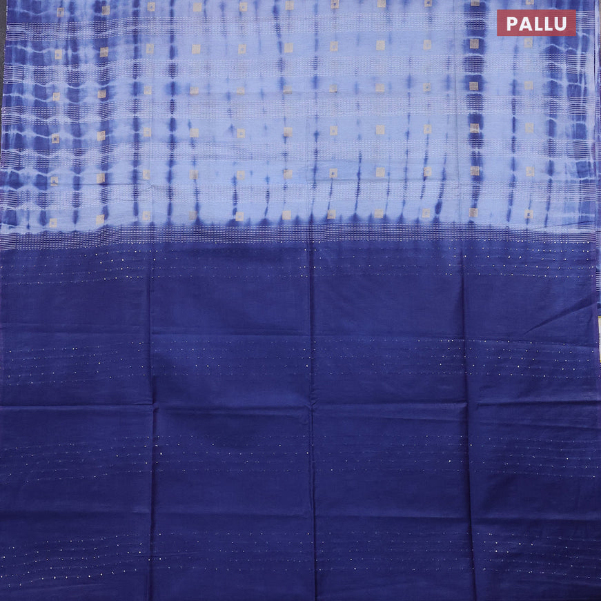 Bamboo saree pastel blue and blue with tie & dye prints zari buttas and sequin work pallu