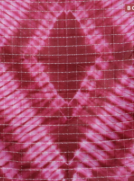 Bamboo saree maroon and light pink with allover thread checks & tie and dye prints and zari woven border