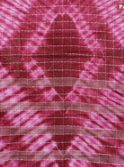 Bamboo saree maroon and light pink with allover thread checks & tie and dye prints and zari woven border