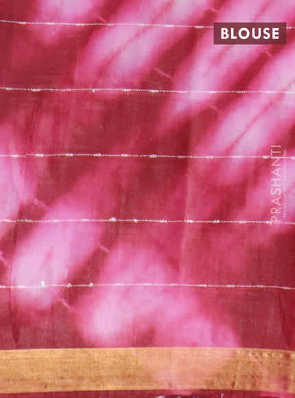 Bamboo saree maroon and light pink with allover thread checks & tie and dye prints and zari woven border