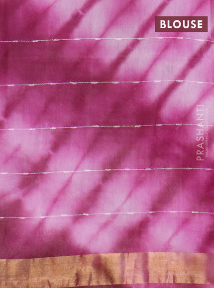 Bamboo saree light pink and wine shade with allover thread checks & tie and dye prints and zari woven border