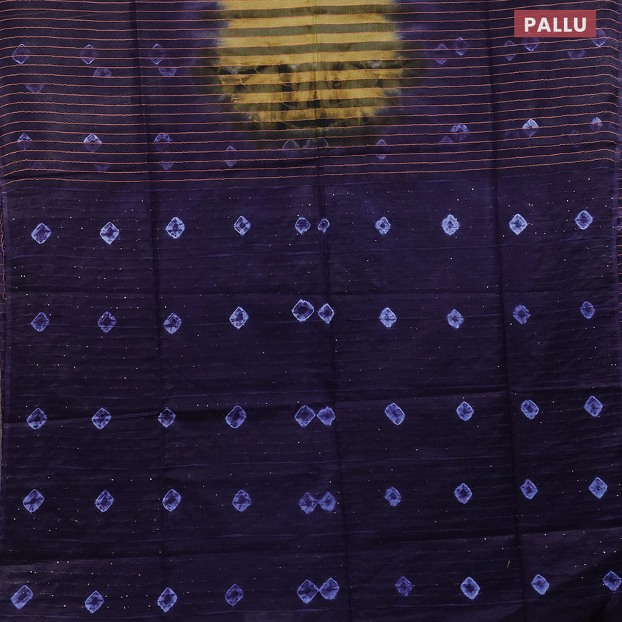 Bamboo saree mustard yellow and navy blue with allover thread weaves and sequin work pallu