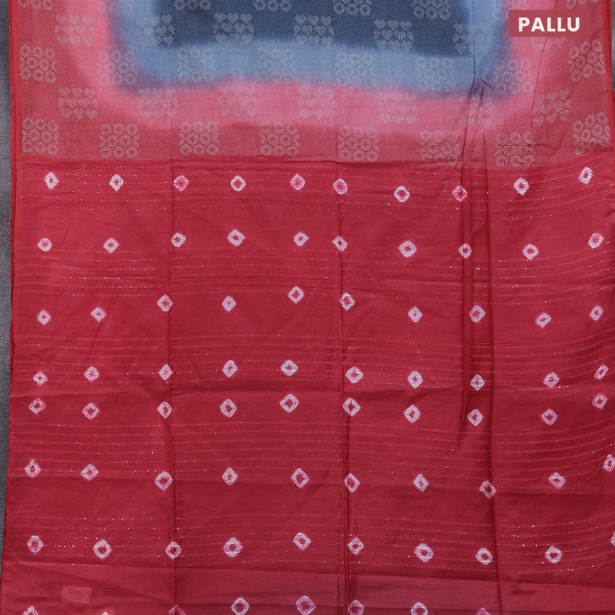 Bamboo saree dark peacock blue and pink shade with allover thread weaves and sequin work pallu