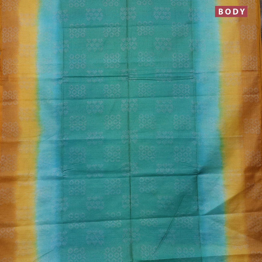 Bamboo saree teal green and mustard shade with allover thread weaves and sequin work pallu