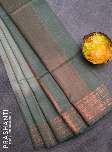 Bamboo saree pastel green and sap green with copper zari woven buttas and copper zari woven border