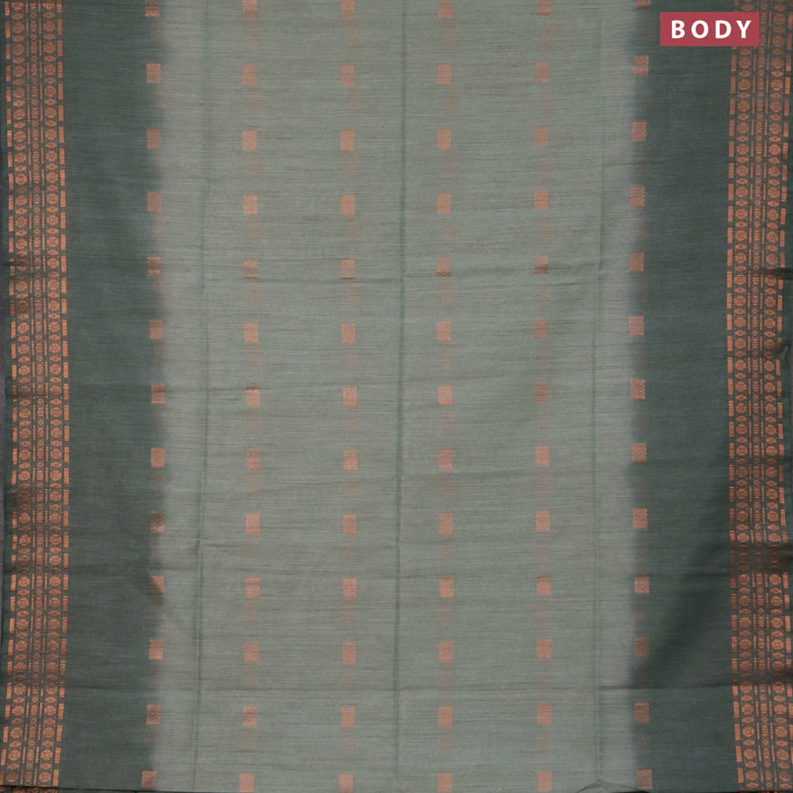 Bamboo saree pastel green and sap green with copper zari woven buttas and copper zari woven border