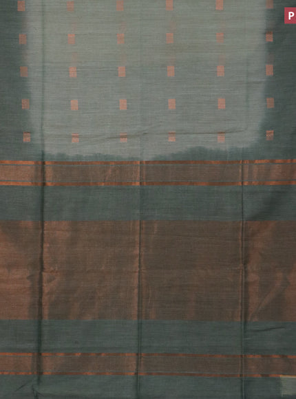 Bamboo saree pastel green and sap green with copper zari woven buttas and copper zari woven border