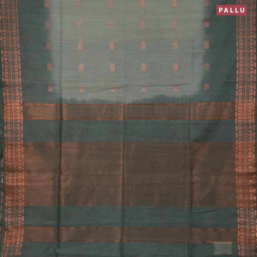 Bamboo saree pastel green and sap green with copper zari woven buttas and copper zari woven border