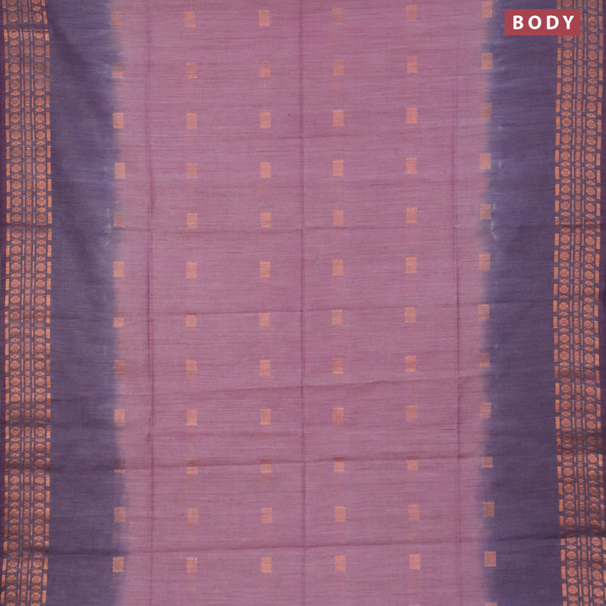 Bamboo saree pastel pink and blue shade with copper zari woven buttas and copper zari woven border