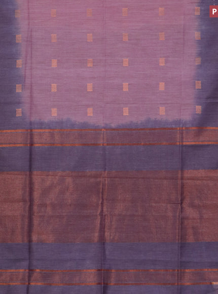 Bamboo saree pastel pink and blue shade with copper zari woven buttas and copper zari woven border