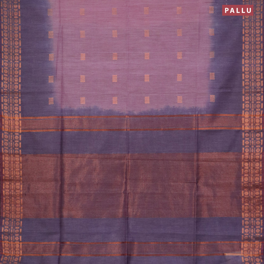 Bamboo saree pastel pink and blue shade with copper zari woven buttas and copper zari woven border