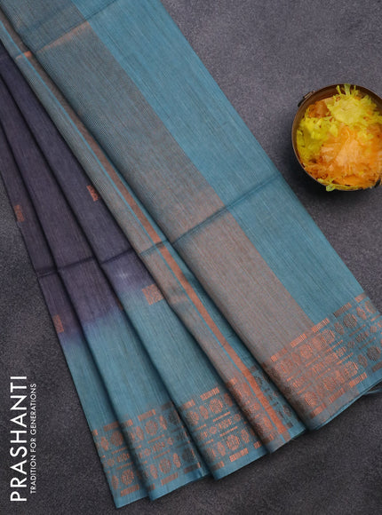 Bamboo saree grey shade and light blue with copper zari woven buttas and copper zari woven border