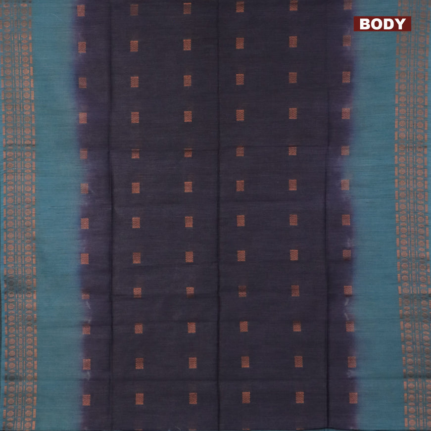 Bamboo saree grey shade and light blue with copper zari woven buttas and copper zari woven border