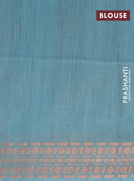 Bamboo saree grey shade and light blue with copper zari woven buttas and copper zari woven border