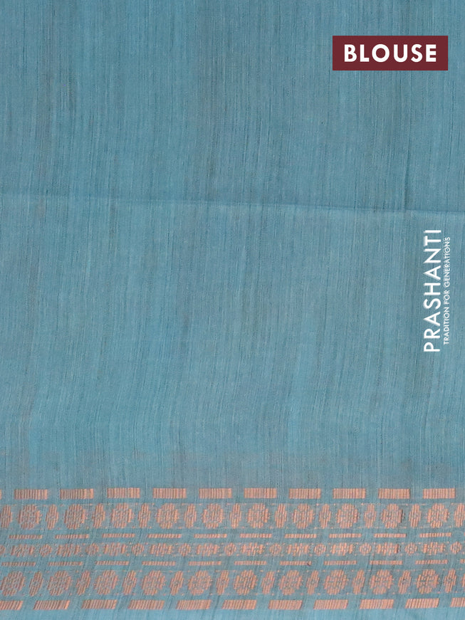 Bamboo saree grey shade and light blue with copper zari woven buttas and copper zari woven border