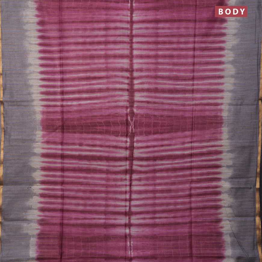 Bamboo saree pink shade and grey with allover copper zari stripe pattern and sequin work pallu & zari border