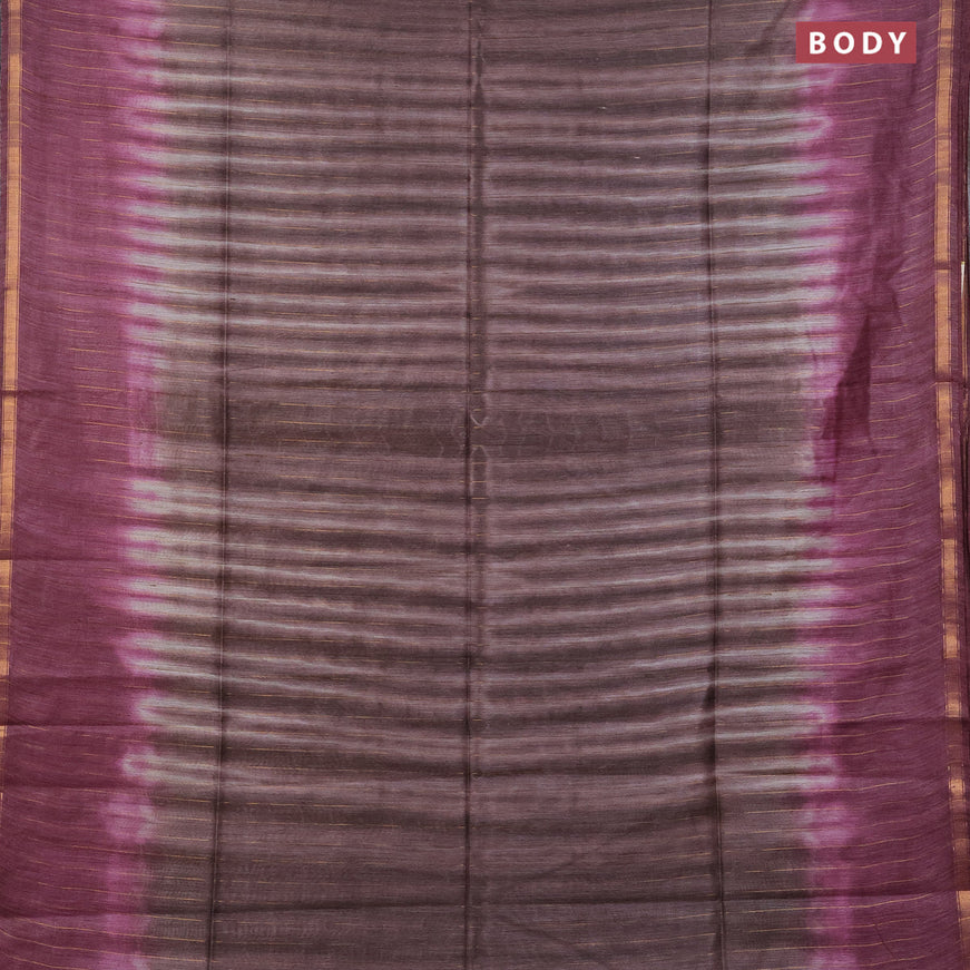 Bamboo saree brown shade and wine shade with allover copper zari stripe pattern and sequin work pallu & zari border