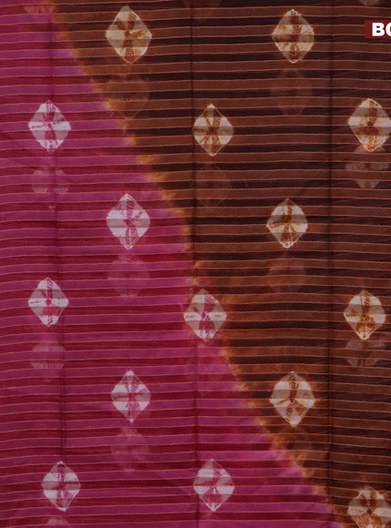 Bamboo saree rust shade and magenta pink with allover stripe pattern & batik prints and sequin work pallu