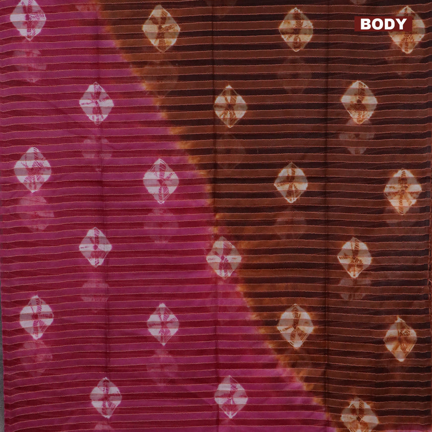 Bamboo saree rust shade and magenta pink with allover stripe pattern & batik prints and sequin work pallu