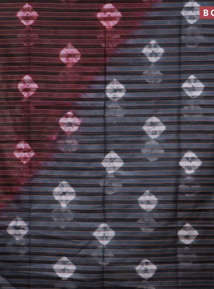 Bamboo saree maroon and elephant grey with allover stripe pattern & batik prints and sequin work pallu