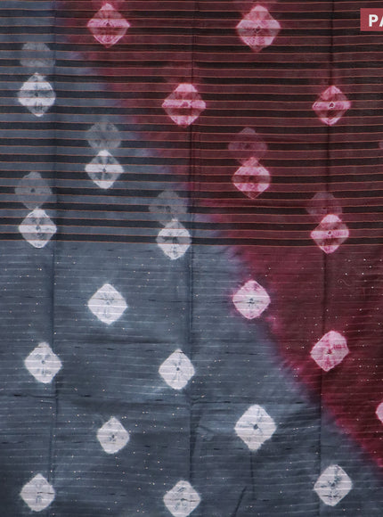 Bamboo saree maroon and elephant grey with allover stripe pattern & batik prints and sequin work pallu