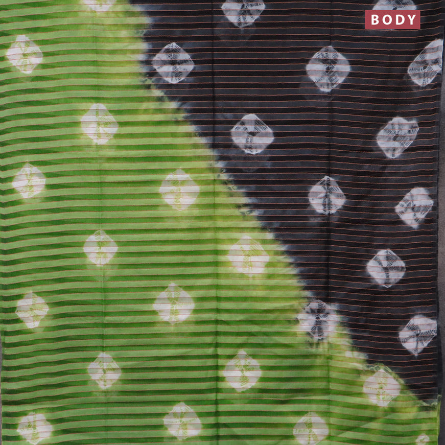 Bamboo saree grey black and light green with allover stripe pattern & batik prints and sequin work pallu