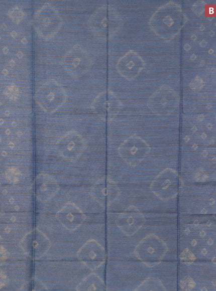 Bamboo saree pastel blue and bluish grey with allover stripe pattern & batik prints and sequin work pallue & zari border