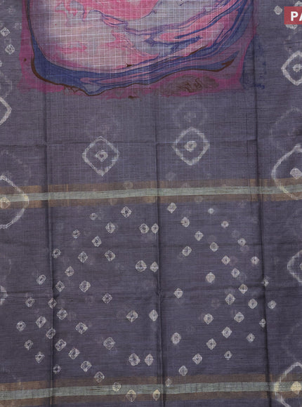 Bamboo saree grey shade with allover checks & prints and zari woven border