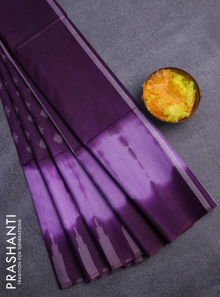 Bamboo saree lavender shade and deep violet with thread woven buttas & tie and dye prints and temple design thread woven border