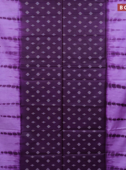 Bamboo saree lavender shade and deep violet with thread woven buttas & tie and dye prints and temple design thread woven border