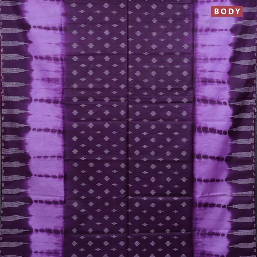 Bamboo saree lavender shade and deep violet with thread woven buttas & tie and dye prints and temple design thread woven border