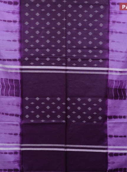 Bamboo saree lavender shade and deep violet with thread woven buttas & tie and dye prints and temple design thread woven border