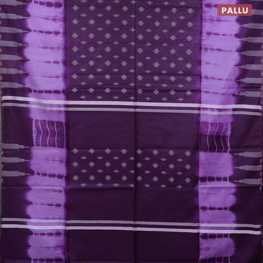 Bamboo saree lavender shade and deep violet with thread woven buttas & tie and dye prints and temple design thread woven border