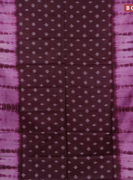 Bamboo saree lavender shade and wine shade with thread woven buttas & tie and dye prints and temple design thread woven border