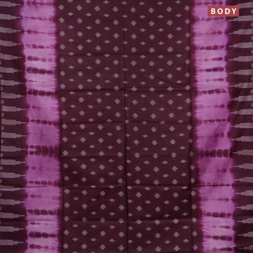 Bamboo saree lavender shade and wine shade with thread woven buttas & tie and dye prints and temple design thread woven border