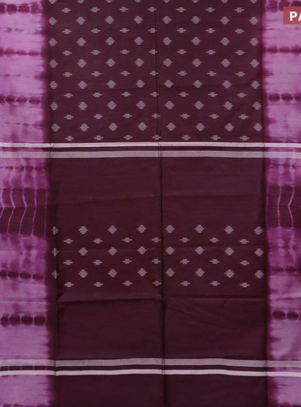 Bamboo saree lavender shade and wine shade with thread woven buttas & tie and dye prints and temple design thread woven border