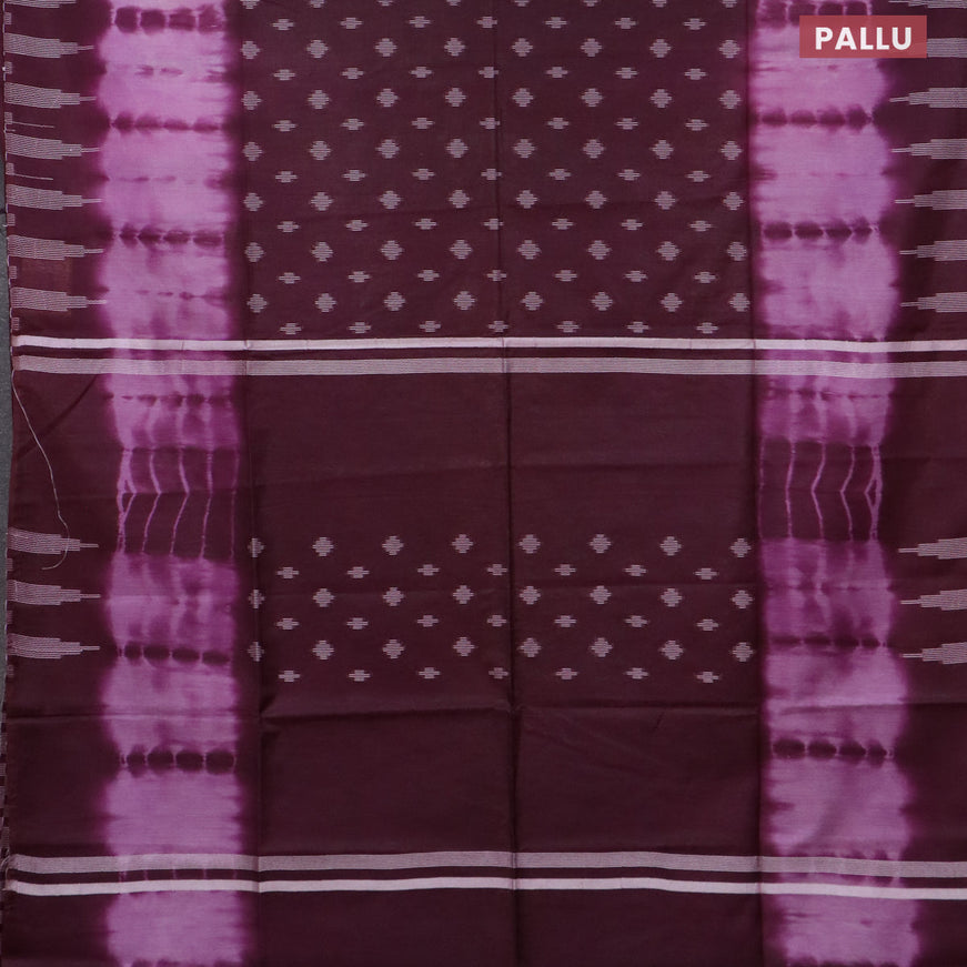 Bamboo saree lavender shade and wine shade with thread woven buttas & tie and dye prints and temple design thread woven border