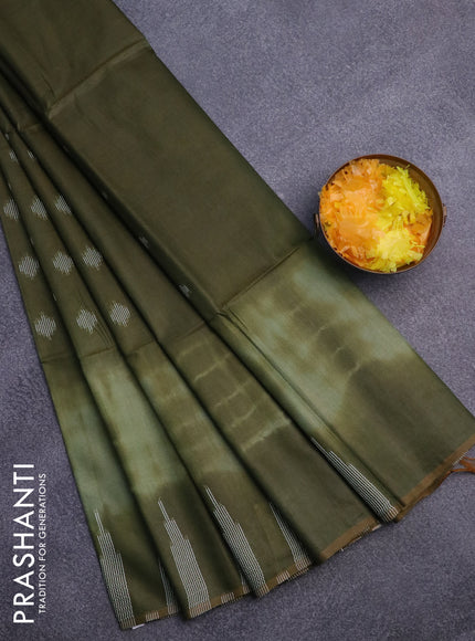 Bamboo saree pastel green and sap green with thread woven buttas & tie and dye prints and temple design thread woven border