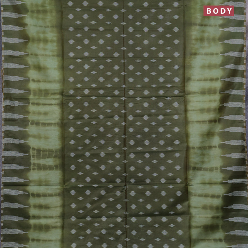 Bamboo saree pastel green and sap green with thread woven buttas & tie and dye prints and temple design thread woven border