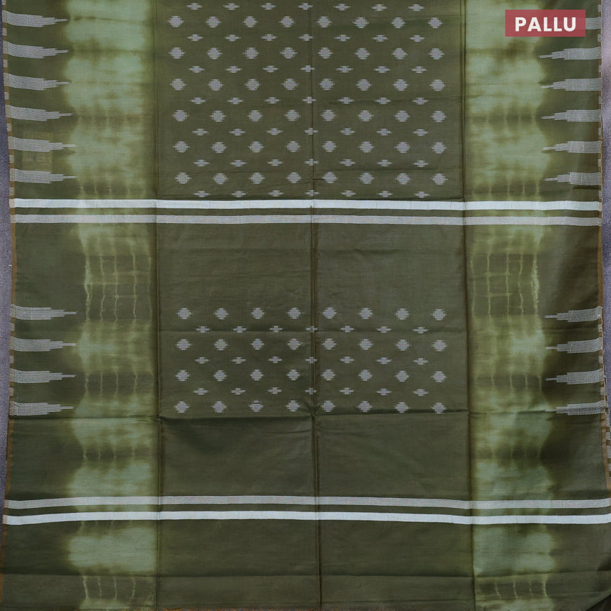 Bamboo saree pastel green and sap green with thread woven buttas & tie and dye prints and temple design thread woven border